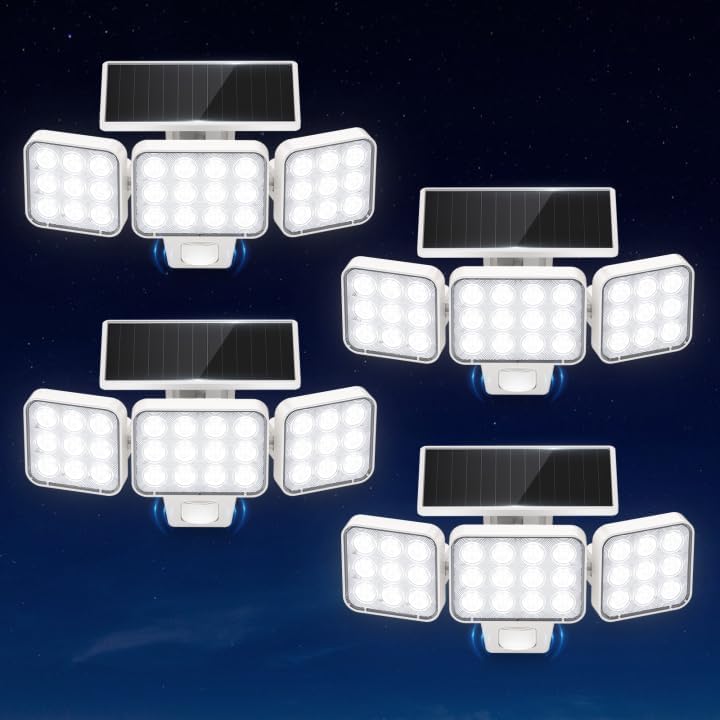WdtPro Solar Lights Outdoor Motion Sensor 4Pack, 3500LM Bright Solar Flood Lights Outdoor, Adjustable & Upgrade Glass Panel, Wireless LED Solar Powered Security Spot Lights Waterproof for Yard-White - Image 1